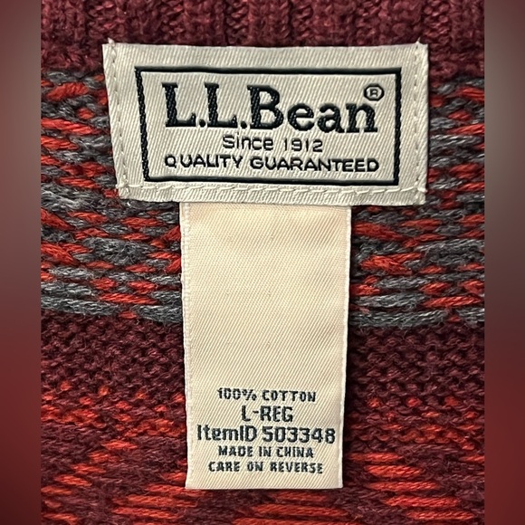 LL Bean Mens Large Aztec 100% Cotton Pullover Vintage Sweater with 1/4 zip - Picture 4 of 5